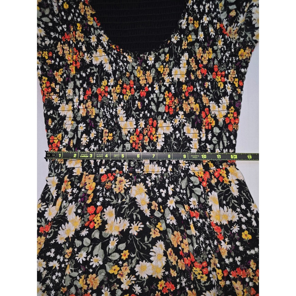 Maeve Anthropologie Floral Smocked Maxi Dress Black V-Neck‎ 3/4 Sleeve XS - Picture 9 of 16